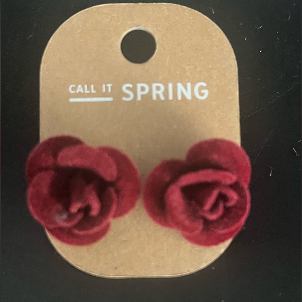 Call it spring burgundy Red Rose Earrings fashion fabfitfun new card